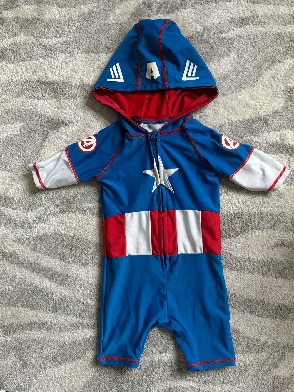 Disney Marvel Swimsuit Kids Toddler 4 Captain America Hooded One Piece Rash Guar